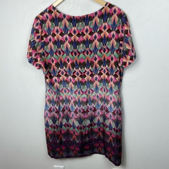 Anthropologie Kachel 100% Silk Diamond Shift Dress Size 12 Short Sleeves Boho - Picture 6 of 10